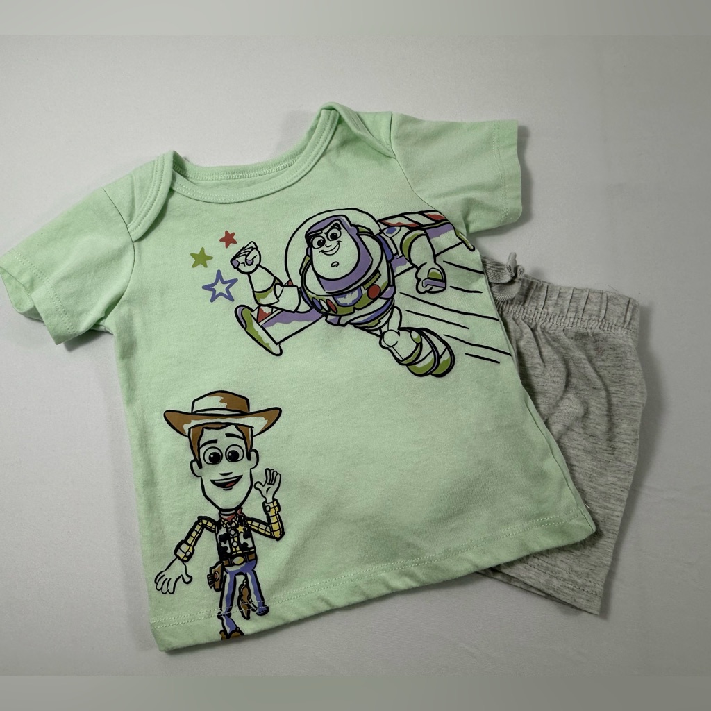 Disney Baby 0-3m/3-6m Toy Story Buzz & Woody 2-Piece Graphic Tee & Shorts Set